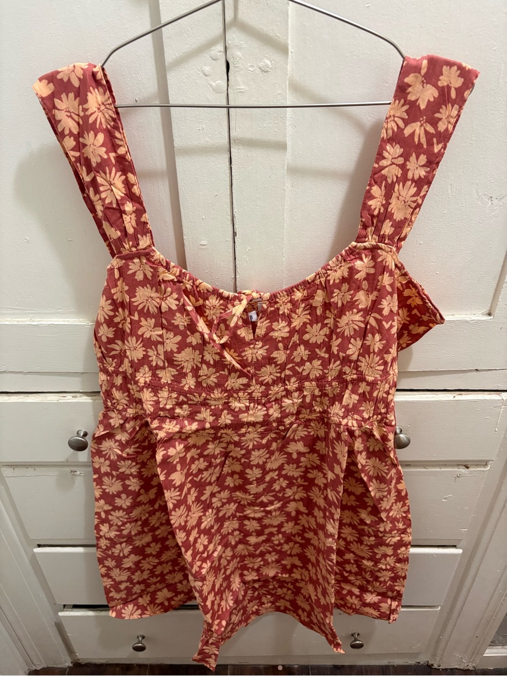 NWT GAP XXL Dusty Rose/Orangish Beige Floral Elastic-Waist Cotton Blend Dress